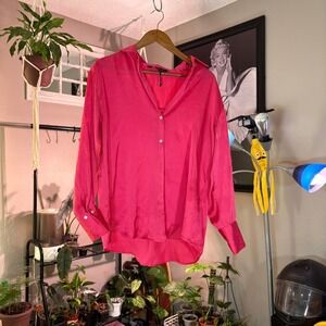 Zara Pink Button Down Shirt Long Sleeve Collared Blouse Top Womenswear M
